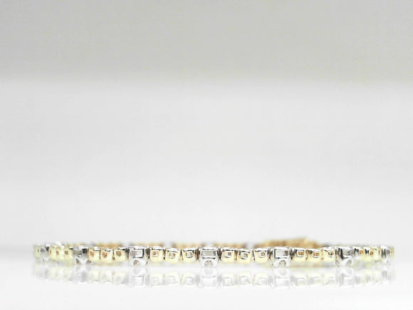 14k Two-Tone Diamond (0.61ct) Beaded Link Bracelet 7