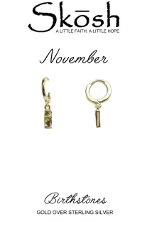 Skosh Gold Plate November Baguette Birthstone Huggie Earrings