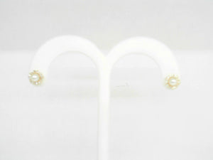 Yellow Gold 3mm Pearl and Diamond Stud Earrings