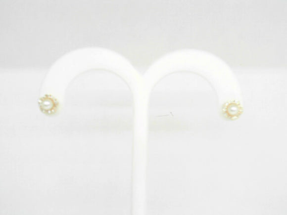 Yellow Gold 3mm Pearl and Diamond Stud Earrings