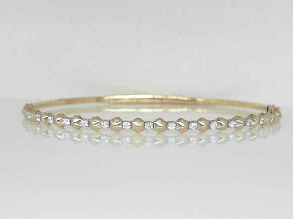 Yellow Gold Hexagon Beaded Diamond Flex Bangle