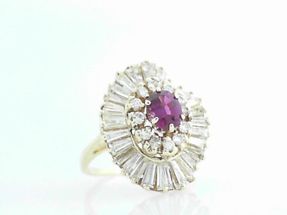 14k Yellow Gold Diamond and Rhodolite Garnet Ballerina Ring