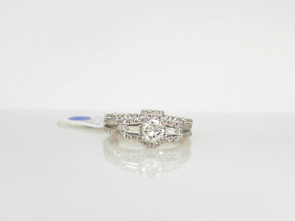 White Gold Round Diamond Bridal Set with Baguette Diamond Accents