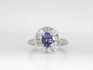 White Gold Tanzanite and Diamond Ballerina Ring