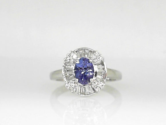 White Gold Tanzanite and Diamond Ballerina Ring