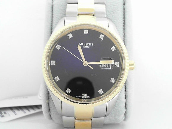 Moore's Elite Men's Two-Tone 10ATM Black Diamond Dial