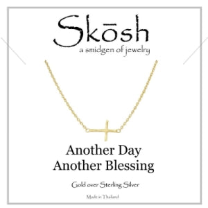 Skosh Gold Sideways Hammered Cross Necklace