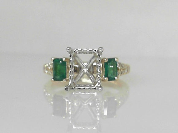 Two-Tone Diamond Semi Mounting with Emerald Side Stones