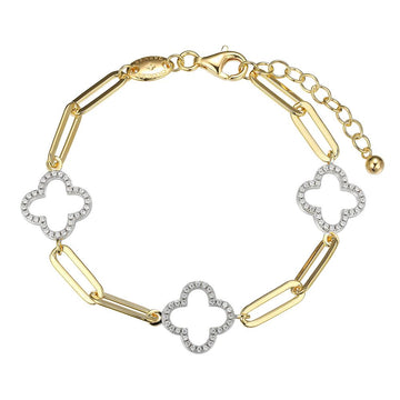 Charles Garnier SS/Gold Plated Clover CZ Station Paperclip Bracelet
