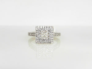 White Gold Princess Illusion Diamond Square Cluster