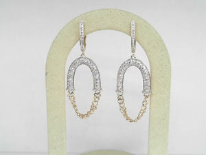 Yellow Gold Diamond Pave Dangle Earrings with Chain Link Detail