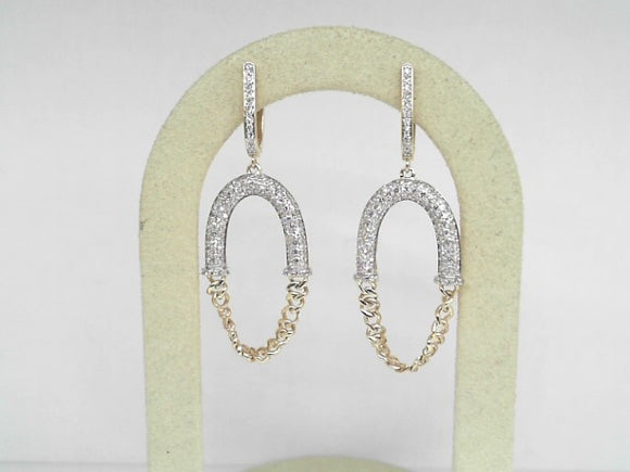 Yellow Gold Diamond Pave Dangle Earrings with Chain Link Detail