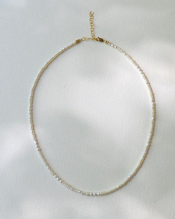 Gold Filled Dainty White Freshwater Pearl Necklace 14+2