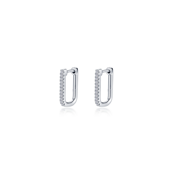 Sterling Silver Lafonn Rectangle Pave Hoop Earrings