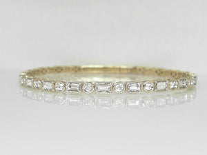 Yellow Gold Bezel-Set Baguette and Round Diamond Flex Bangle