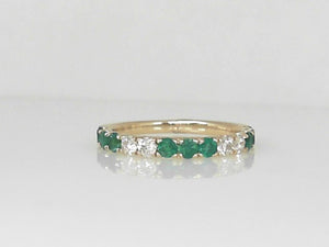 Yellow Gold Emerald and Diamond Band
