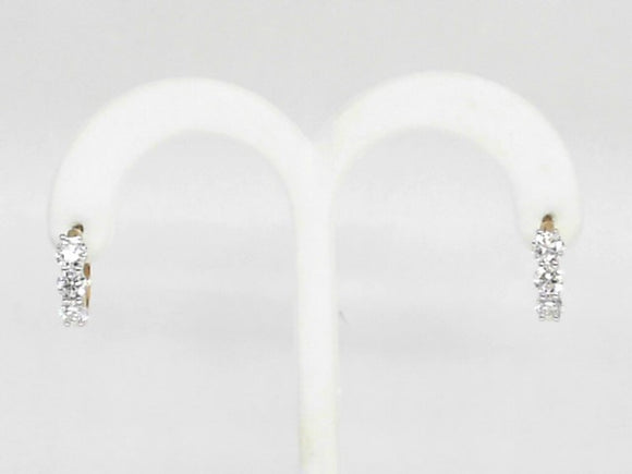 14k Yellow Gold 3 Stone Lab Diamond Huggie Earrings