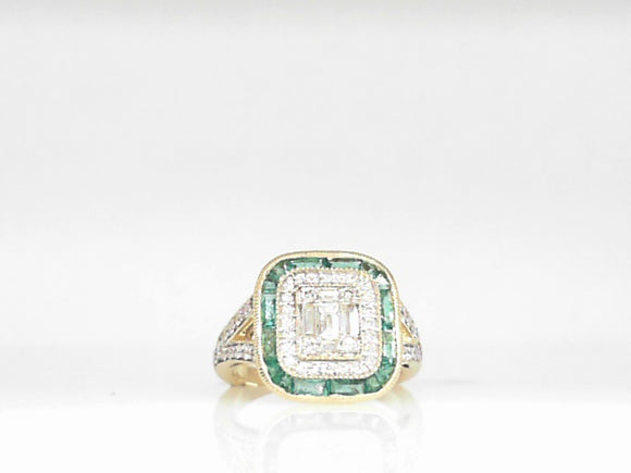 Yellow Gold Emerald and Diamond Ring