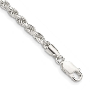 Sterling Silver Rhodiumed 3mm Diamond Cut Rope Chain 20"