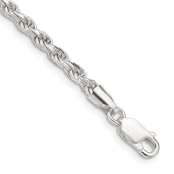 Sterling Silver Rhodiumed 3mm Diamond Cut Rope Chain 20