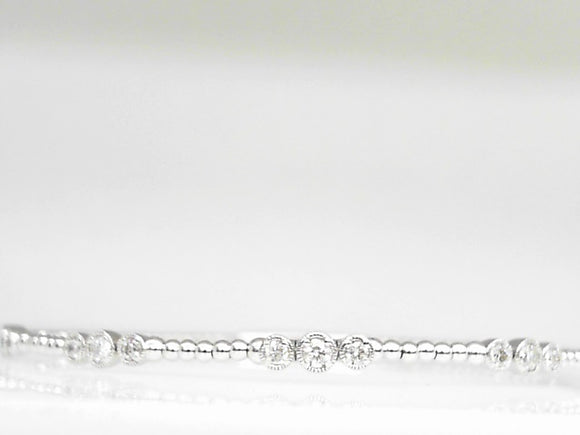 14k White Gold Diamond (0.49ct) Beaded Flex Bangle Bracelet 6.75
