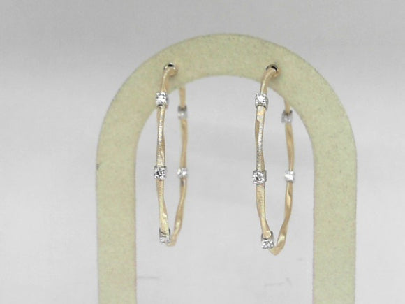 Two-Tone Textured Twisted Diamond Station Hoops