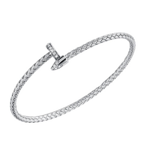 Charles Garnier Sterling Silver Rhodium Finished 3mm Mesh Cuff with CZ