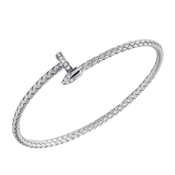 Charles Garnier Sterling Silver Rhodium Finished 3mm Mesh Cuff with CZ