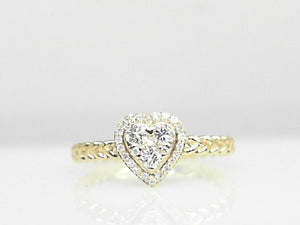 14k Yellow Gold Heart Diamond Ring with Rope Band