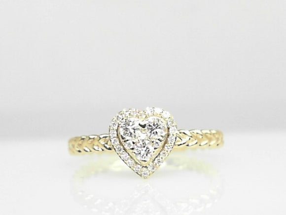 14k Yellow Gold Heart Diamond Ring with Rope Band