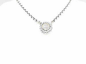 David Yurman Sterling Silver and Yellow Gold Diamond Pendant with Chain 16"