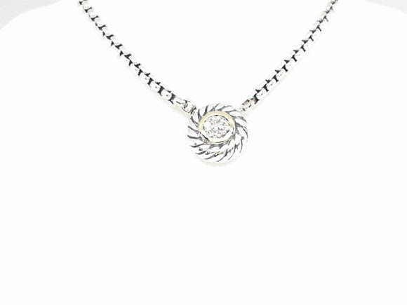 David Yurman Sterling Silver and Yellow Gold Diamond Pendant with Chain 16