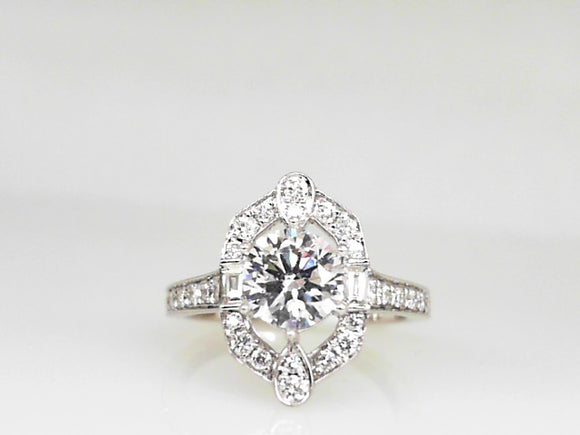 White Gold Diamond Ring with 1 CT CZ Center in 0.60 CT Diamond Mounting