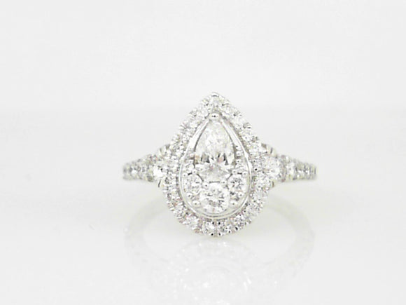White Gold Pear Shaped Illusion Diamond Engagement Ring