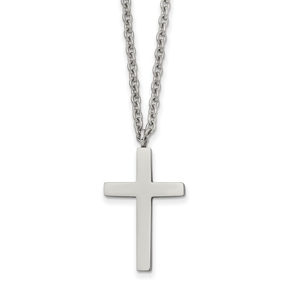 Stainless Steel Polished Cross Pendant and Chain Set 18