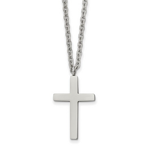 Stainless Steel Polished Cross Pendant and Chain Set 18"