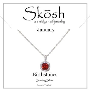 Skosh Sterling Silver January Birthstone Neckace with CZ Halo