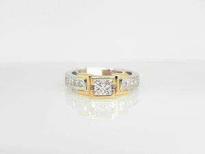 Two-Tone DIamond Engagement Ring with Princess Center