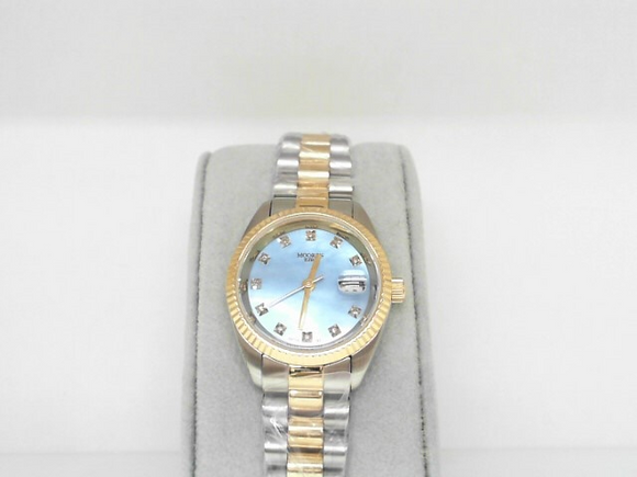 Moore's Elite Ladies Two-Tone Diamond and Blue Mother of Pearl Watch