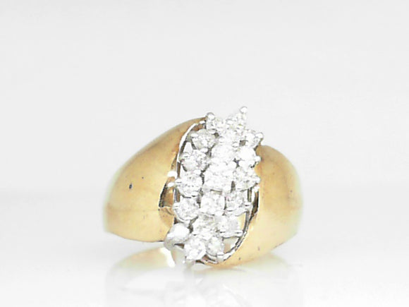 Yellow Gold Wide Band Diamond Cluster Ring