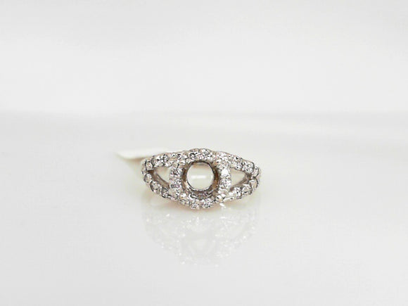 White Gold Diamond Semi Mounting with Round Diamond Halo and Split Diamond Shanks