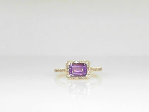 Yellow Gold Amethyst Ring with .21 CT Diamond Halo and Shank