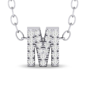 10k White Gold "M" Initial Diamond Necklace