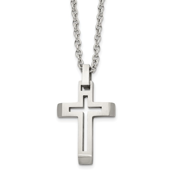 Stainless Steel Cut Out Cross Pendant and Chain Set 20