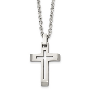 Stainless Steel Cut Out Cross Pendant and Chain Set 20"