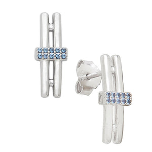 Sterling Silver Double Bar with Blue Sapphires Earrings