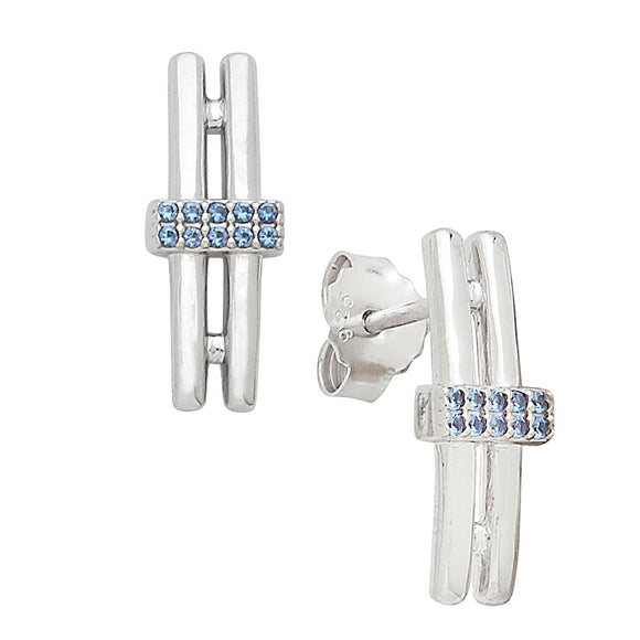 Sterling Silver Double Bar with Blue Sapphires Earrings