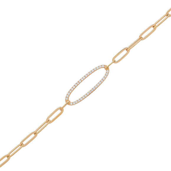 Sterling Silver Gold Plated CZ Oval Paperclip Bracelet 6.5