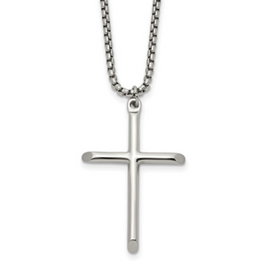 Stainless Steel Polished Cross Pendant and Chain Set 24"