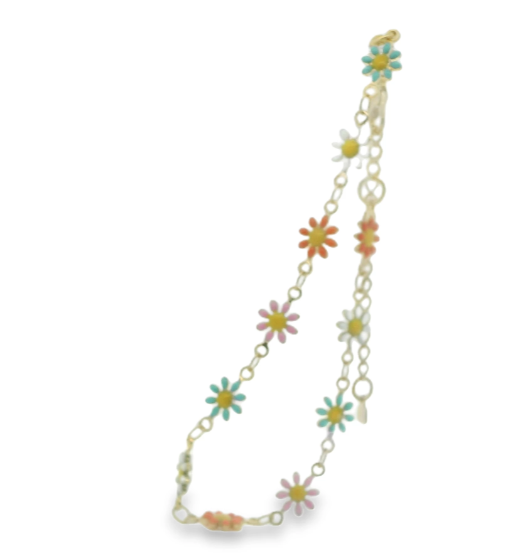 Gold Filled Enamel Flower Bracelet 7+2